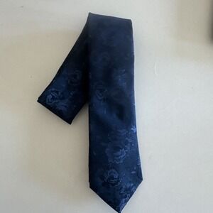 Express Men's Flower Print Blue Polyester Tie Thin